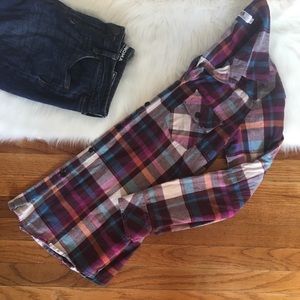 EUC Colorful Plaid Long Sleeve Button Up